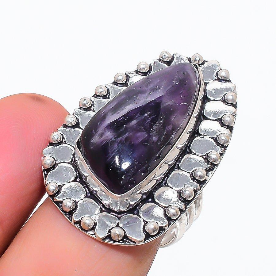 Russian Charoite Gemstone 925 Sterling Silver Jewelry Ring Size 8.5