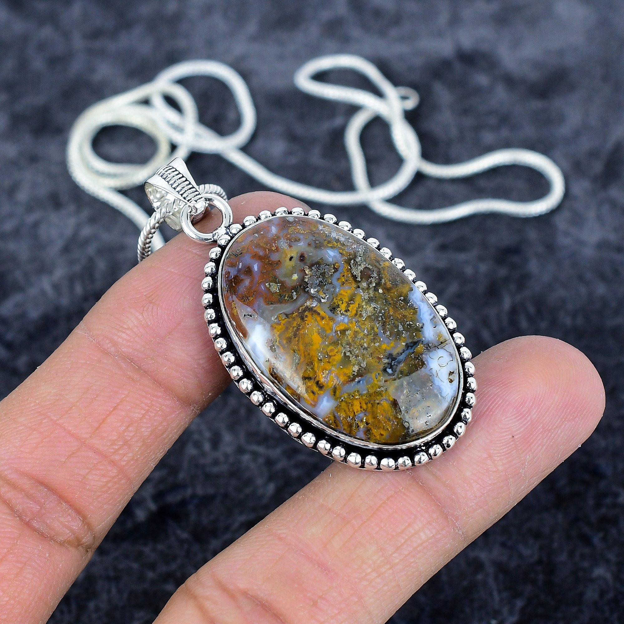 

African Moss Gemstone Handmade 925 Sterling Silver Jewelry Pendant 2.05 M-2913