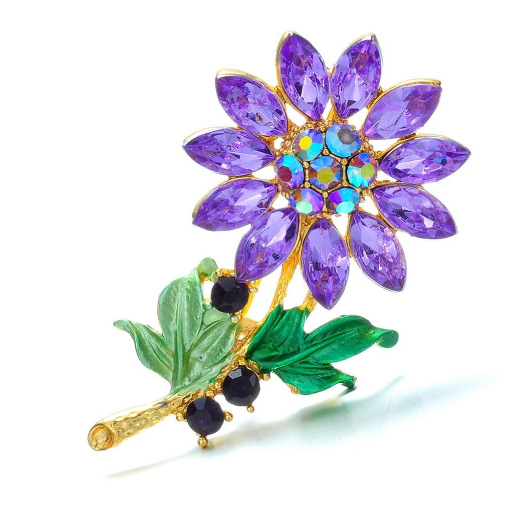 Rinhoo Elegant Daisy Flower Brooches For Women Fashion Sunflower Leaves Enamel Pins Floral Bouquet Badge Wedding Party Jewelry