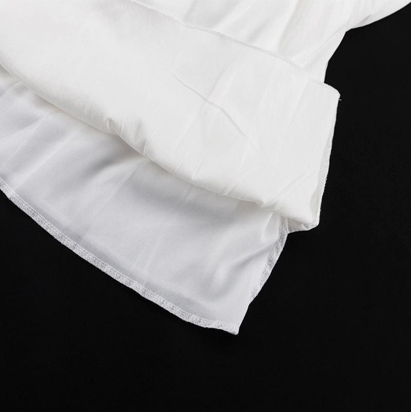 Bílé šaty s výstřihem do V, nadýchané, dámské, jaro/léto, elastický pásek, volánové rozšířené rukávy, střih do A, ležérní šaty