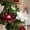 Fiori di Magnolia di Natale Floccati Realistici Fiori di Natale Finti con Paillettes Decorazioni Nuziali