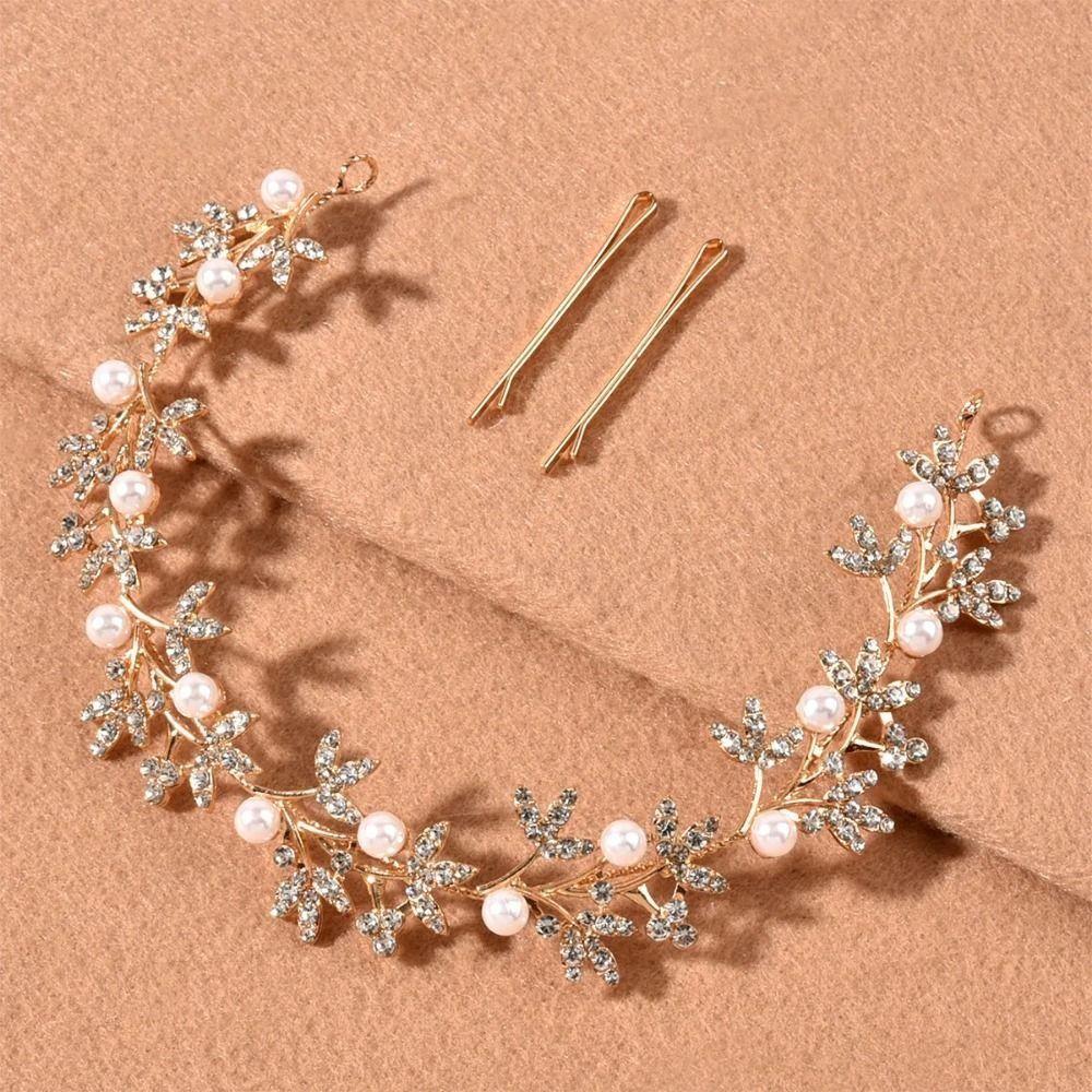 Crystal Crystal Pearl Hair Vine Shiny Wedding Headband Baroque Queen Crown  Wedding Hair Jewelry