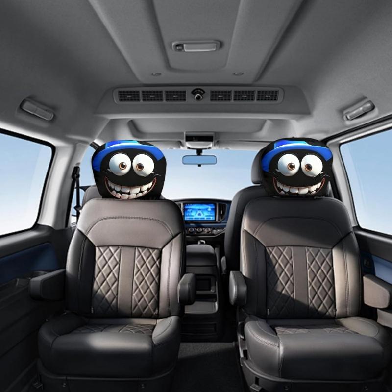 Whimsical Hat Wearing Cartoon Car Seat Headrest Protectors Strong Breathable Cartoon Headrest Covers for Long Trip