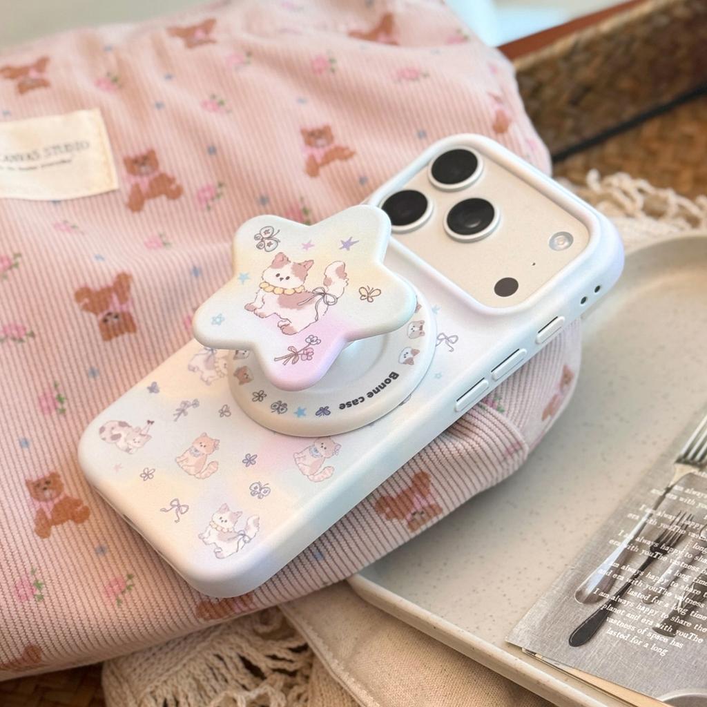 Soft Film Is Suitable for Apple 17 Pro Mobile Phone Case Iphone16 Flower Cat Magnetic Suction Bracket 17 Small and Fresh 15.