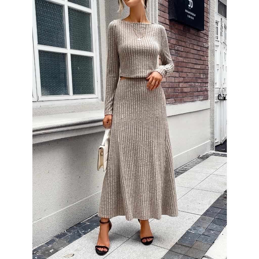 Autumn and Winter Tight-fitting Inner Pit Strip Long-sleeved Casual Knitted Women's Clothing Suit