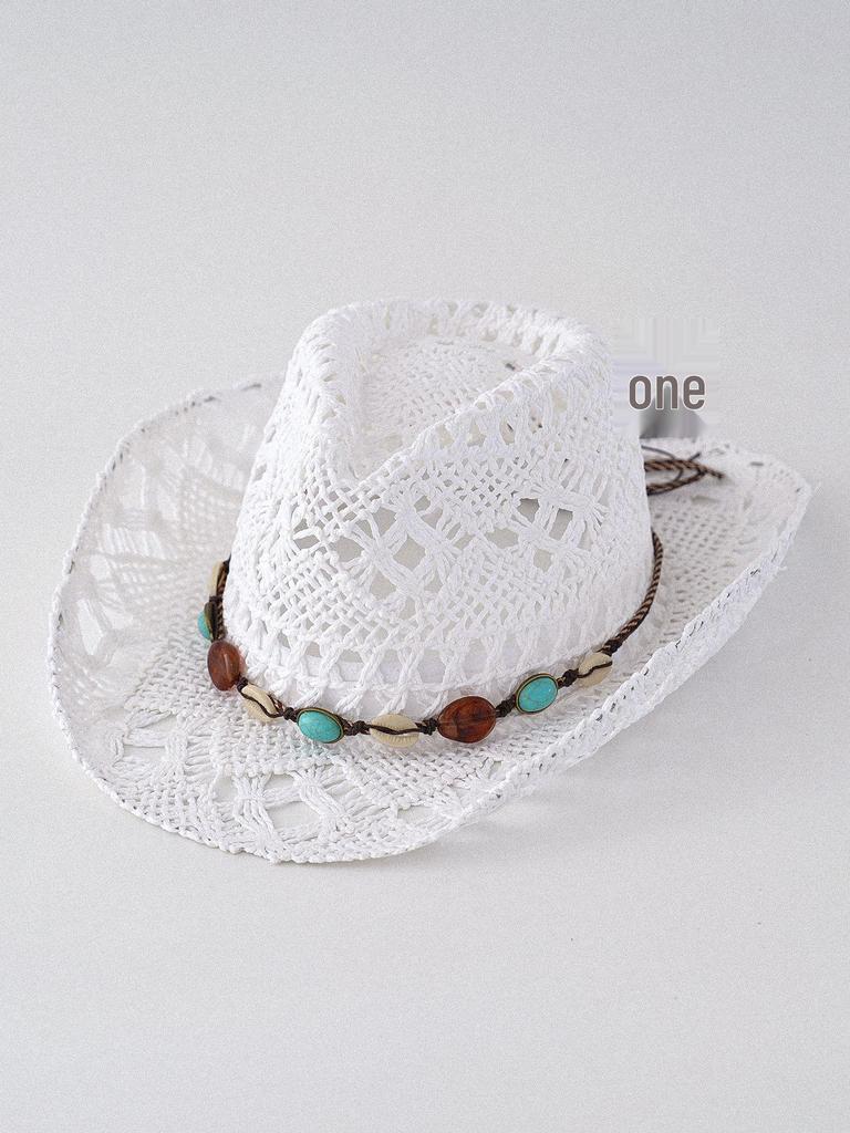 Cappello da Cowboy in Paglia Intrecciata Occidentale - Protezione Solare Estiva per Spiaggia all'Aperto