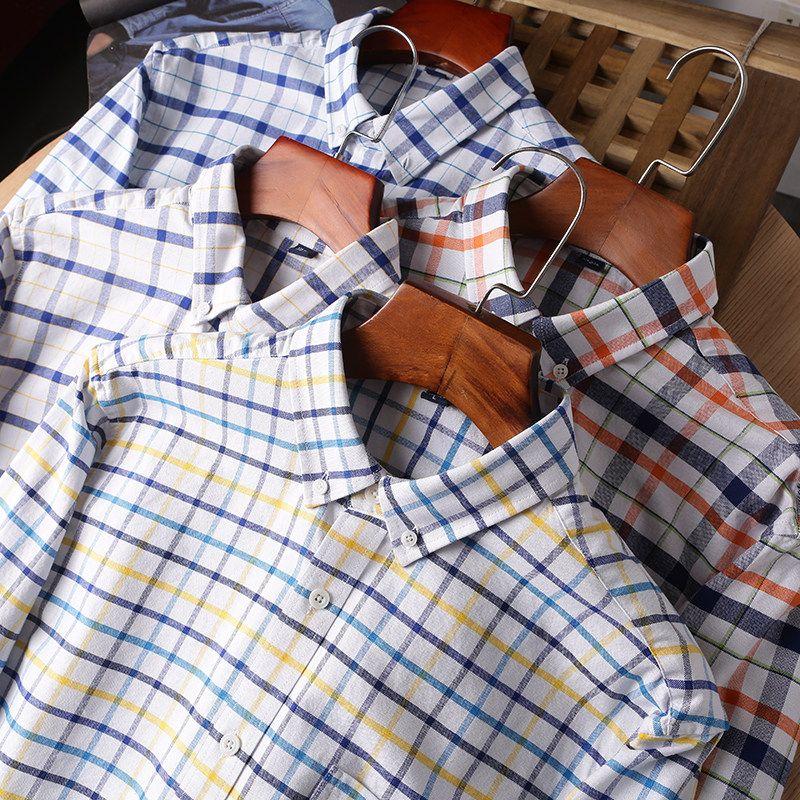 Gok Pure Cotton! Oxford Cloth Shirt! Classic All-Match! Foreign Trade Men's Factory Tail Goods Plaid Long sleeve Shirts Tide