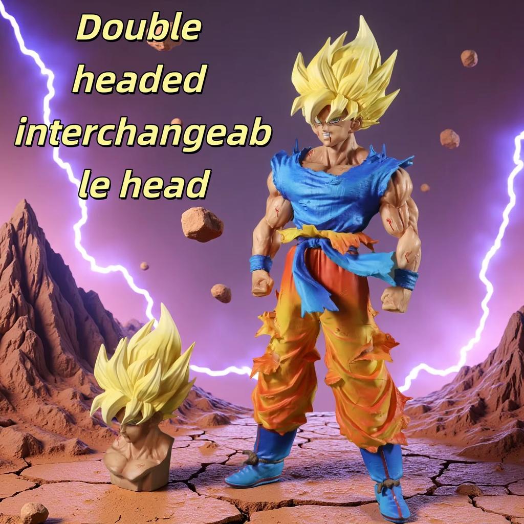 Verwisselbare kop 27cm Dragon Ball Z Figuur Goku Anime Figuren Eerste Super Saiyan Gokou PVC Model Speelgoed Poppen Cadeaus