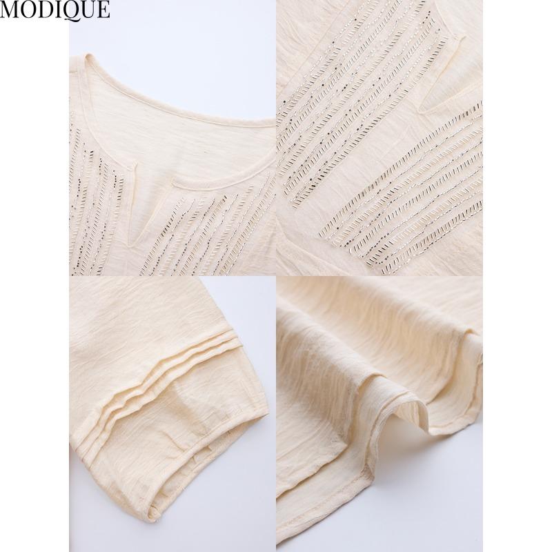 MODIQUE Spring Summer Plus Size New Women Loose Vintage Solid Blouse Shirts Female Casual Oversize Short Sleeve V-Neck Top Office Lady