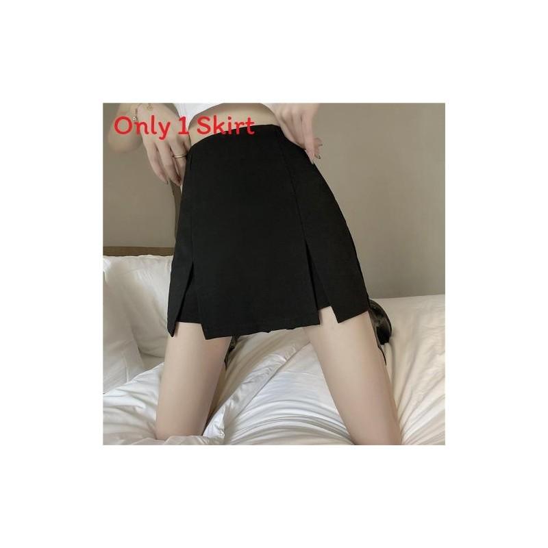 Womens White Summer A Line Skirt With High Waist And Side Split For Street Style Fashion