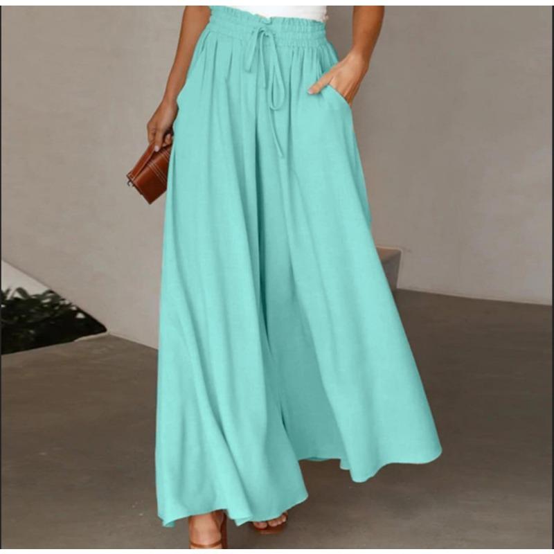 New Summer Women's Wide-leg Trousers Elastic Belt Wide-leg High-waist Long Skirt Pants Women