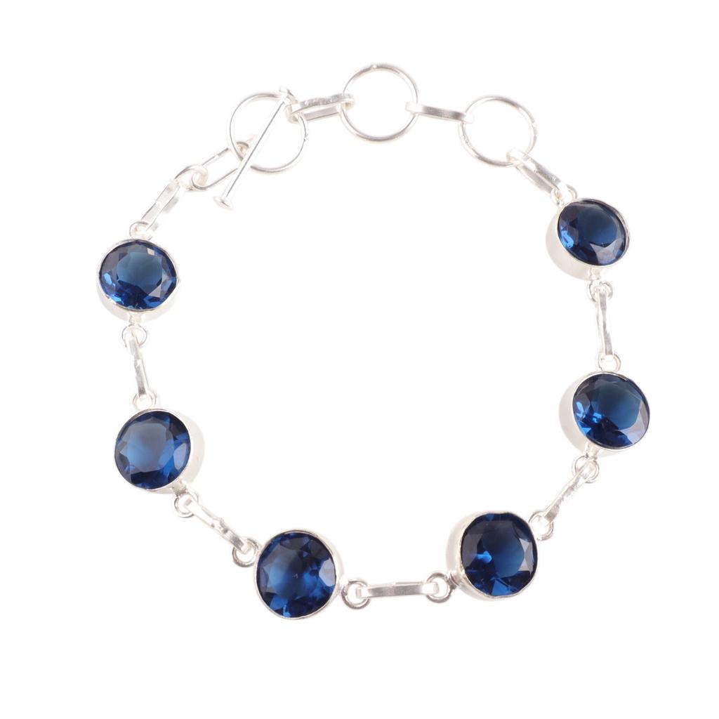 London Blue Topaz  Gemstone 925 Sterling Silver Jewelry Handmade Girls Bracelet RB-14-9