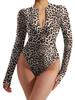 2024 Leopard Print Sexy Zipper Bodysuit - Women's Long-Sleeve