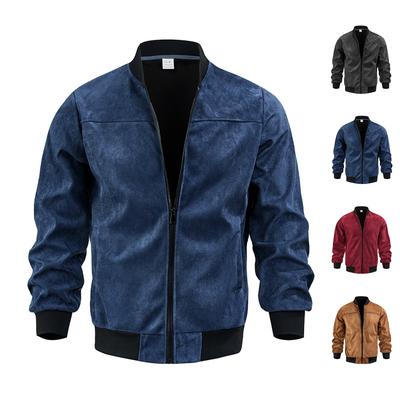 Men's Jacket Casual Vintage Long Sleeve Color Zip Up Outerwear for Spring and Fall