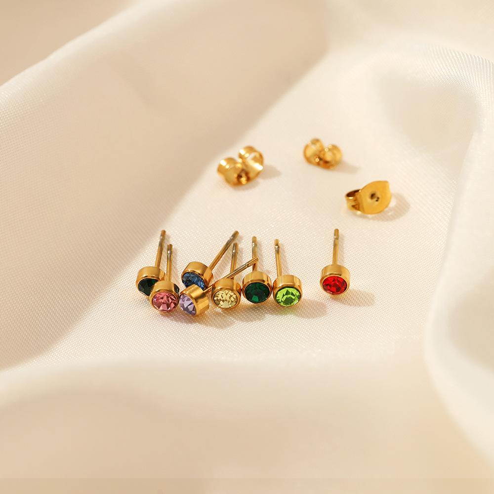 Simple Crystal Stud Earrings Fashion Women December Birthstone Colorful Diamond Earrings for Girls Gift
