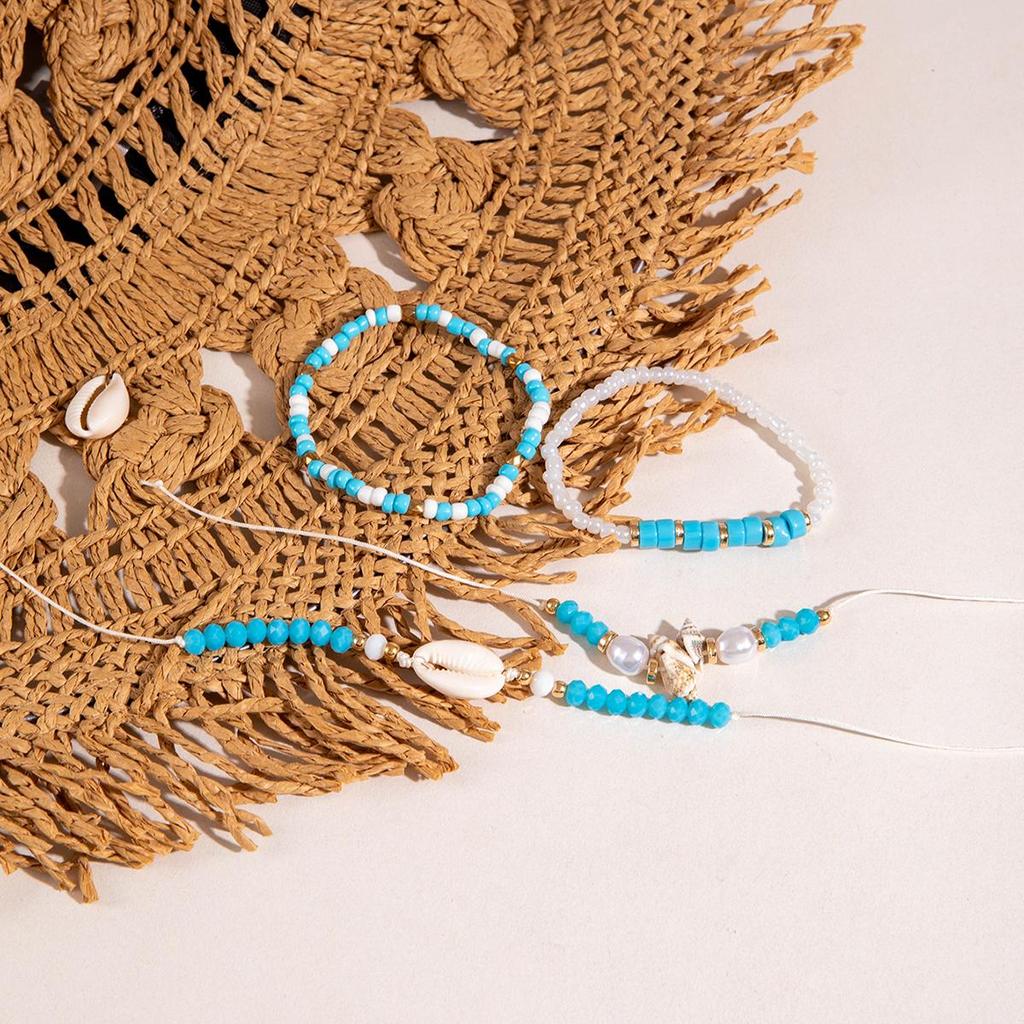 Summer New Sky Blue Soft Pottery Piece Shell Conch Rice Bead Bracelet for Women's Jewelry, Summer Cool Feeling Small Fresh Bracelet