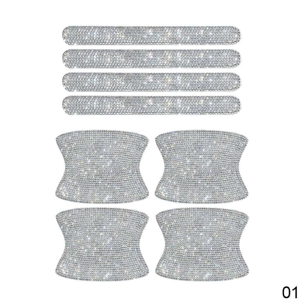 8PCS Universal Car Door Handle Sticker Decal Warning Diamond Auto Strip Driving Safety Bling Car Accessories for Girls Woman