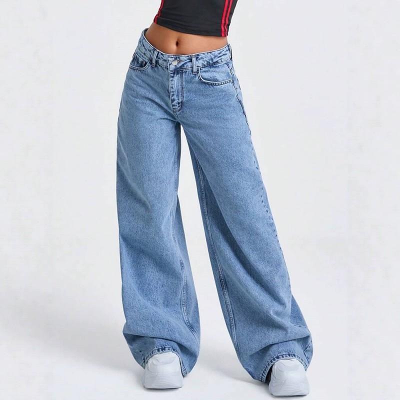 High-Waisted Wide-Leg Straight Cut Denim Jeans 2026 Loose Fit Dragging Hem Slimming Style