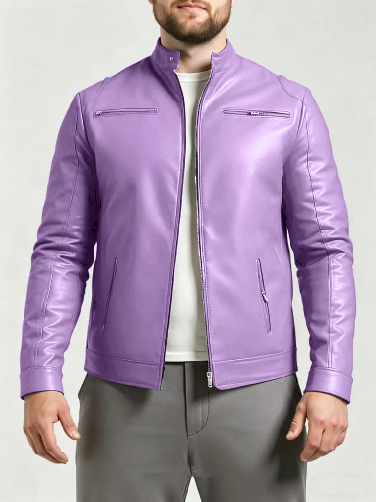 European and American men's stand-up collar PU leather jacket slim jacket jacket fashion business motorcycle style leather jacket
