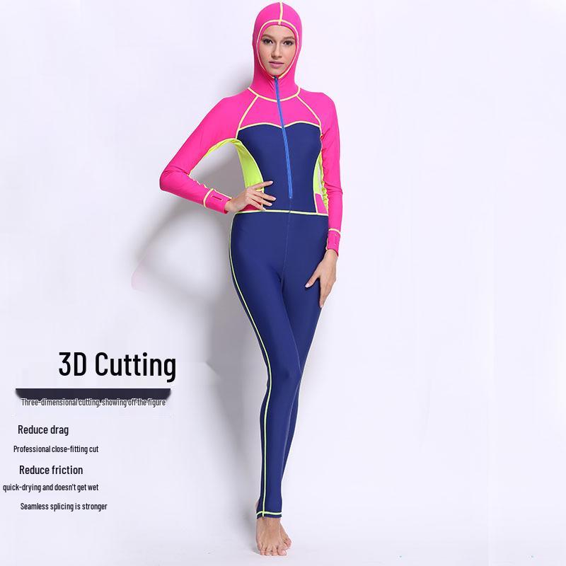 

Women s Quick-Dry Long Sleeve One-Piece Wetsuit for Sun Protection, Surfing, Diving, Snorkeling, and Jellyfish Safety. L тёмно-синий/неоновый зеленый