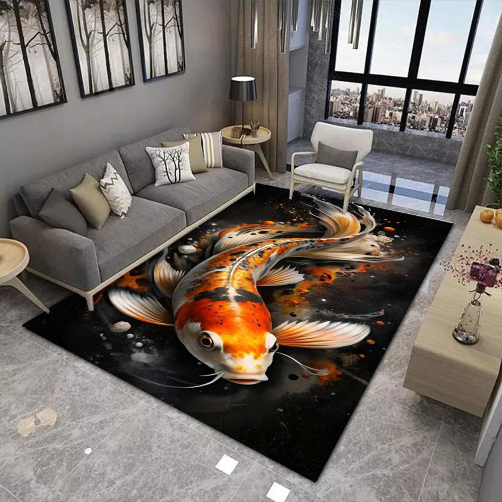 Japanese Koi Fish Carpet Red White Cherry Blossom Rug Oriental Mat Non-slip Soft Home Decoration Living Room Durable Floor Mat