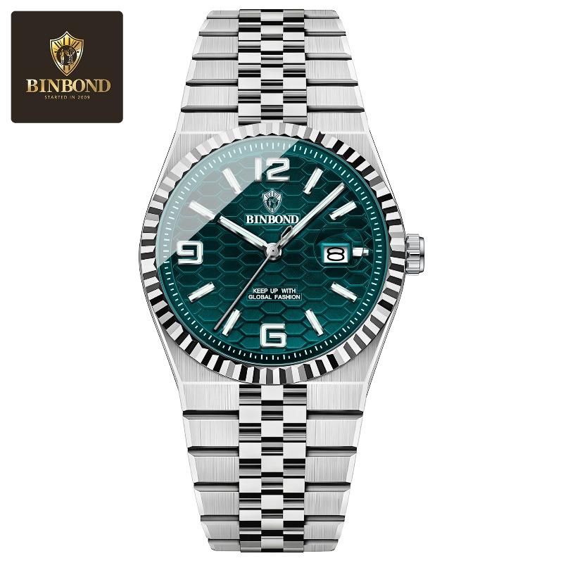 Orologio da uomo Binbang impermeabile luminoso con cinturino in acciaio, quadrante moda, orologio al quarzo