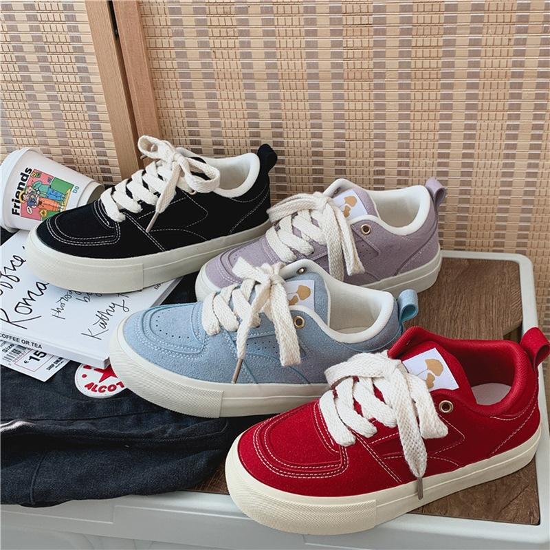 Retro Damen Board Schuhe Herbst Neu Vielseitig Lässig Schnürschuhe Mattes Canvas Einfarbig Low Top Damen Vulkanisierte Schuhe