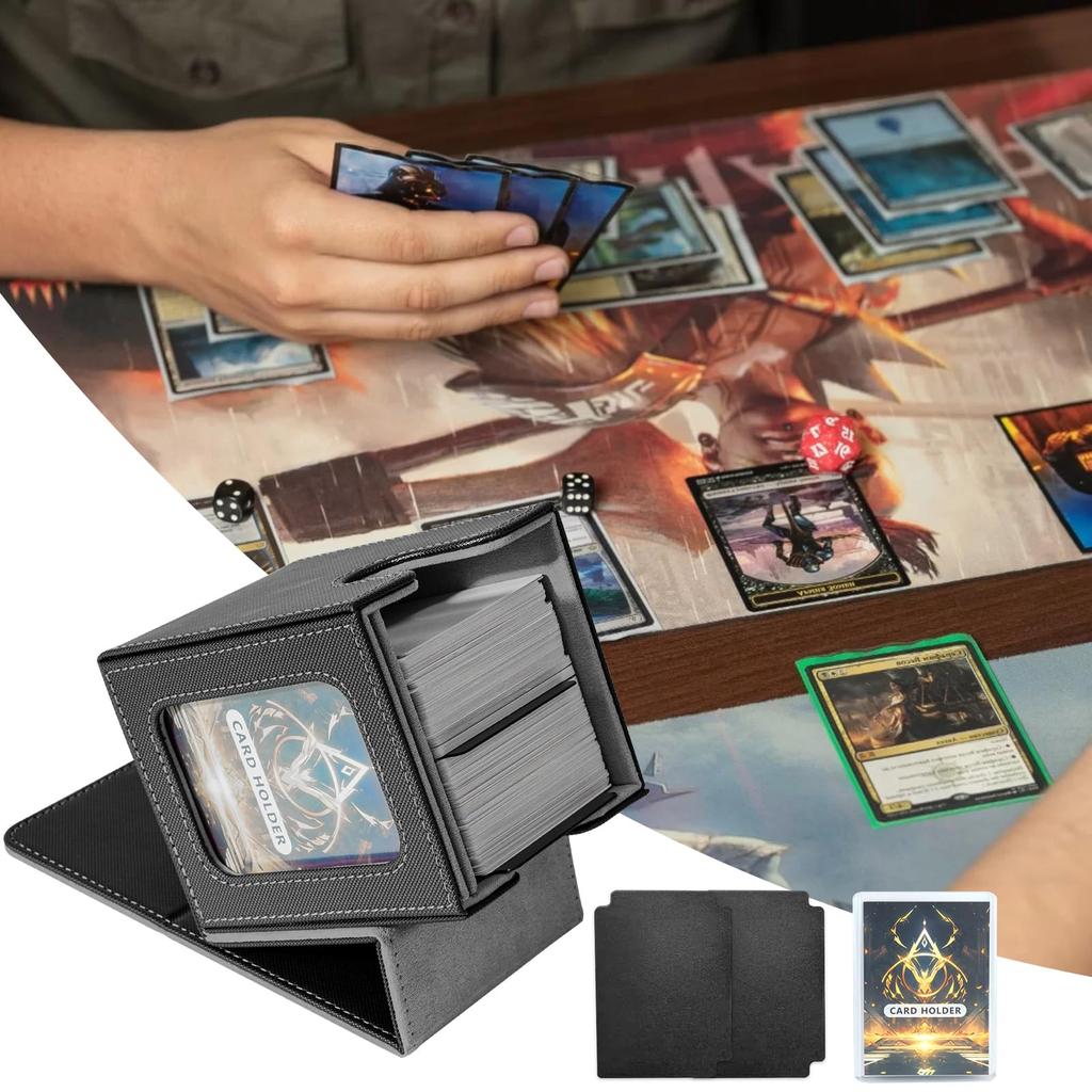 Deck Trading Card Card Trading Compatible with Card Card 100 Double Sleeve Large Vertical Includes 2 Dividers and 1 Top Black Gray Case, Case, Case,