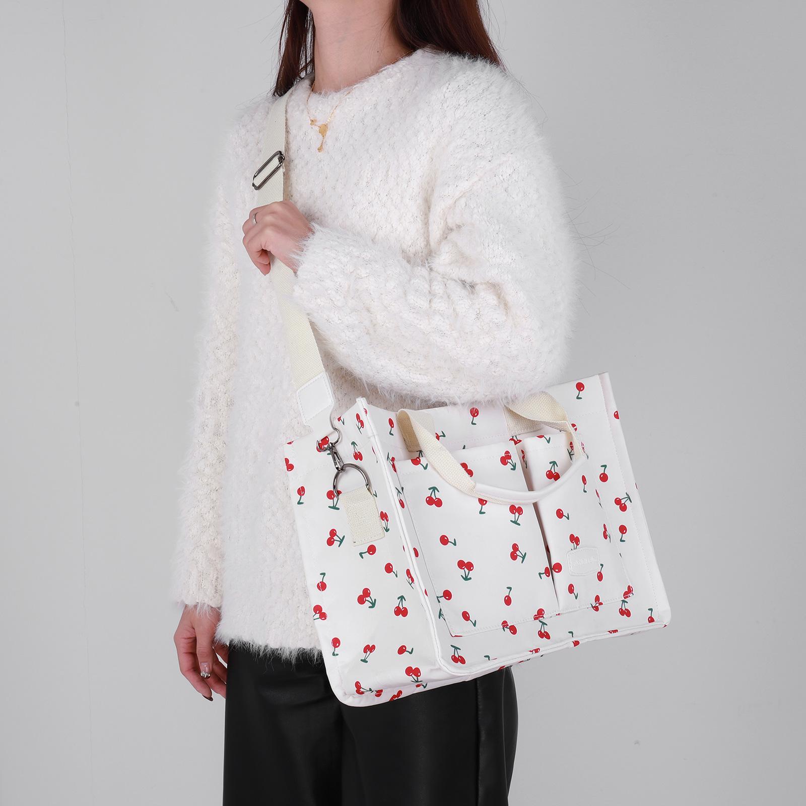 

Жіноча сумка з вишневим малюнком великої місткості Симпатична вишнева сумка через плече з регульованим ремінцем Повсякденна сумка-саквояж Щоденна жіноча сумка білий