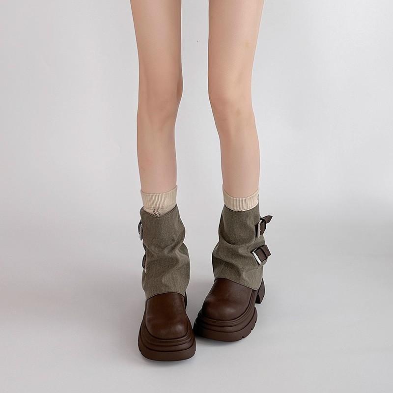 Short boots 2026 autumn/winter fashion retro mid length boots British style color blocked women's boots