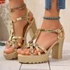 Fashion Super High Heel Sandals Summer New Round Toe Open Toe Cross Strap Platform Non-slip Wear-resistant Block Heel Shoes