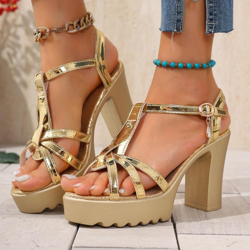 Fashion Super High Heel Sandals Summer New Round Toe Open Toe Cross Strap Platform Non-slip Wear-resistant Block Heel Shoes