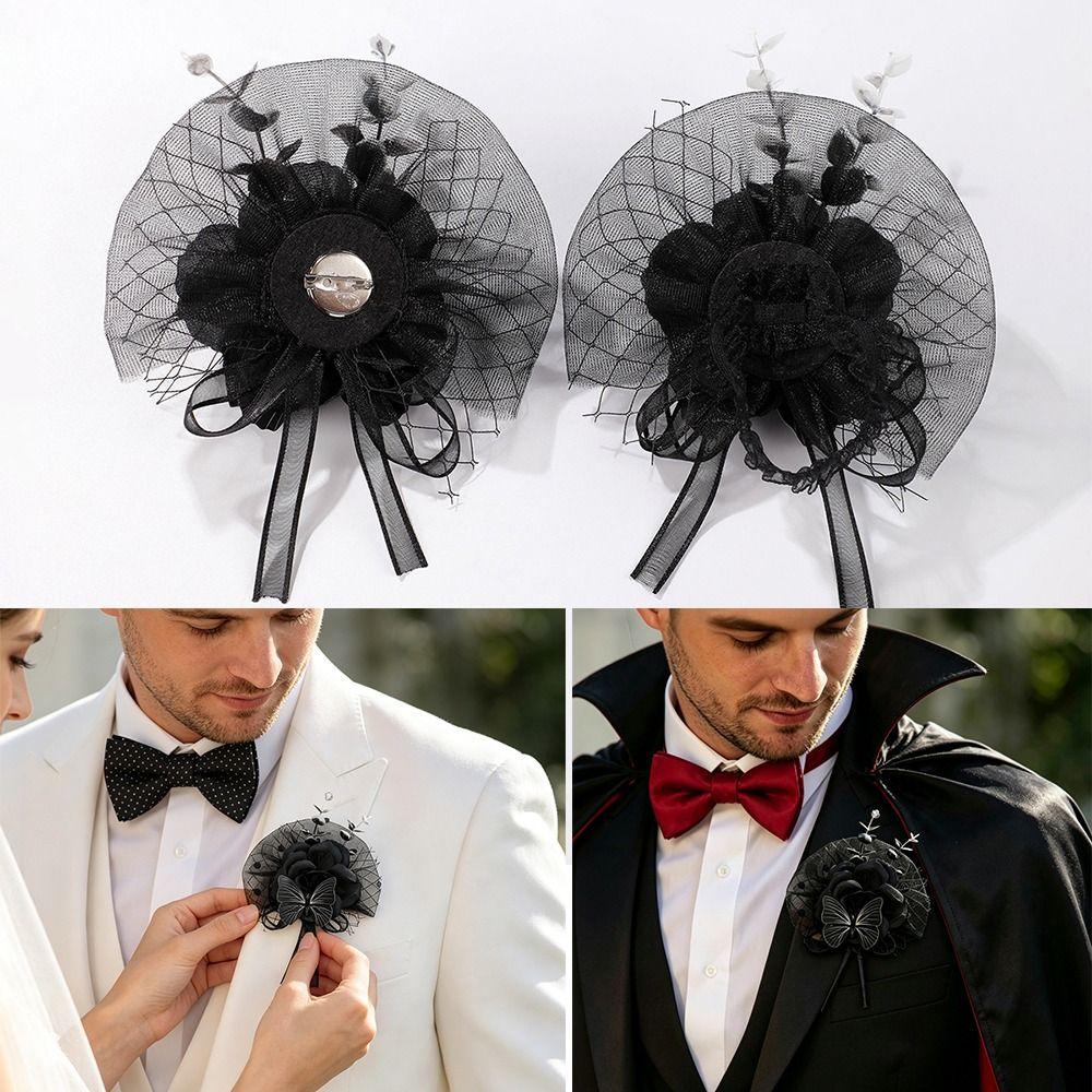Black Color Wrist Corsage Fabric Flower Flower Brooch New Floral Boutonniere Wedding Party