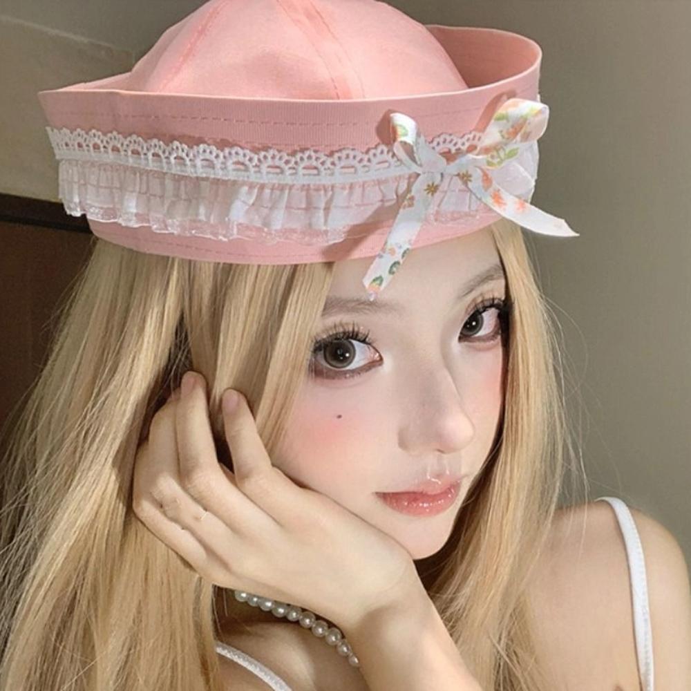 

Harajuku Sailor Caps Bow Lace Berets Japanese Navy Hat Spice Girls Style 9