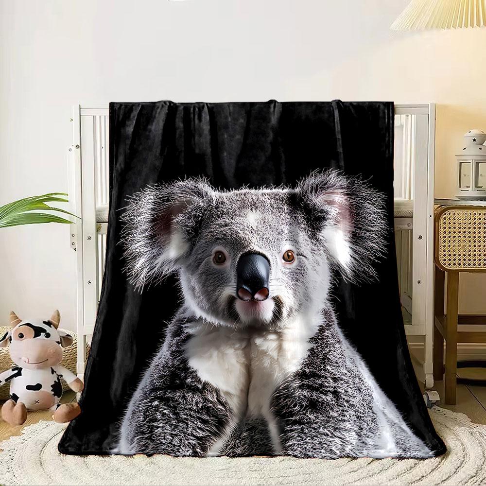 Cozy Koala on Black Blanket for all seasons blanket lunch break throw gift