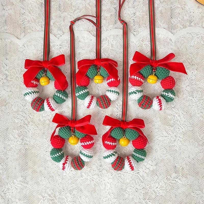 Christmas Handmade Crochet Hanging Style Creative Car Christmas Wreath Pendant Home Decoration Christmas Blessing Pendant Gift