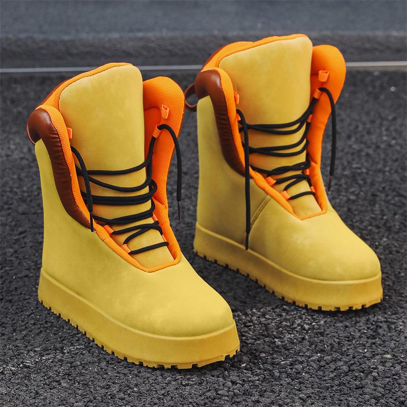 Mocassini Invernali Caldi in Velluto High-Top da Uomo - Giallo Casual Trendy Calzature da Lavoro Stivali in Cotone