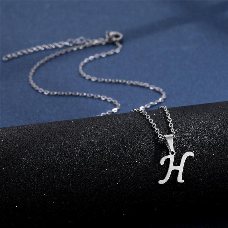 Fashion Initial Letter Pendant Necklace for Women Simple Stainless Steel Letter Glossy Clavicle Chain Choker Necklaces Jewelry