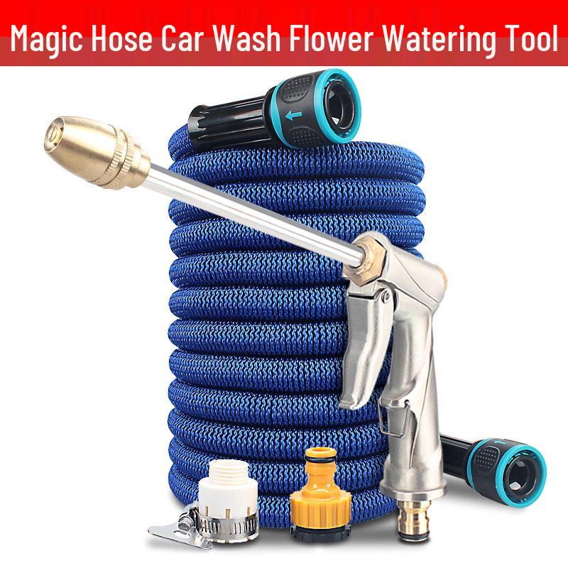 High-Pressure Car Wash Water Gun with Retractable Soft Hose & Nozzle for Tap Water & Flower Watering