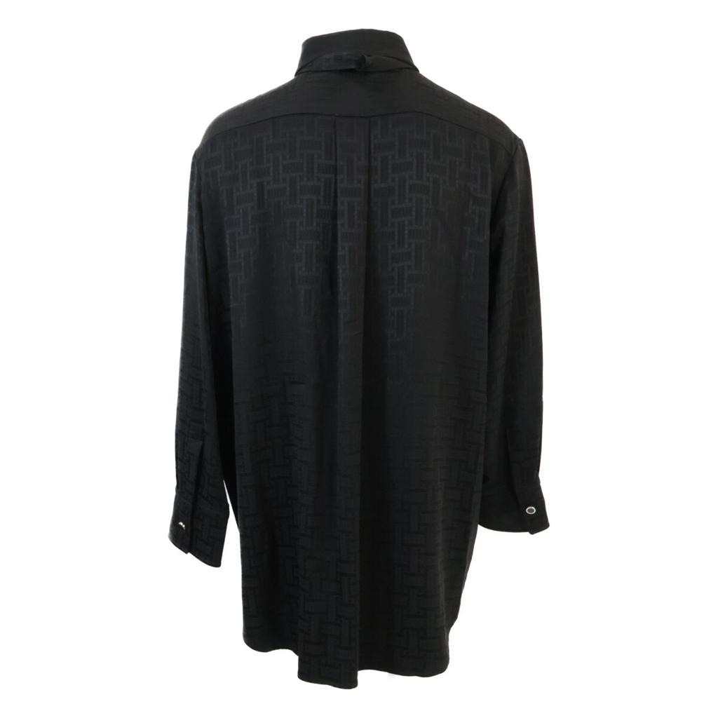 HERMES [Excellent Condition/Domestically Manufactured/24 Stainless Steel] 4E0603DC Mosaic Bowtie Collar Silk Long Sleeve Shirt tops 36 blackUsed