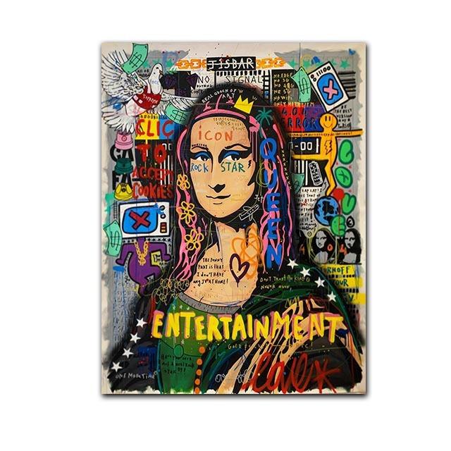 Graffiti Oil Painting Mona Lisa Modern Popular Posters and Prints Beard Living Room Wall Art Home Decoration Diagram