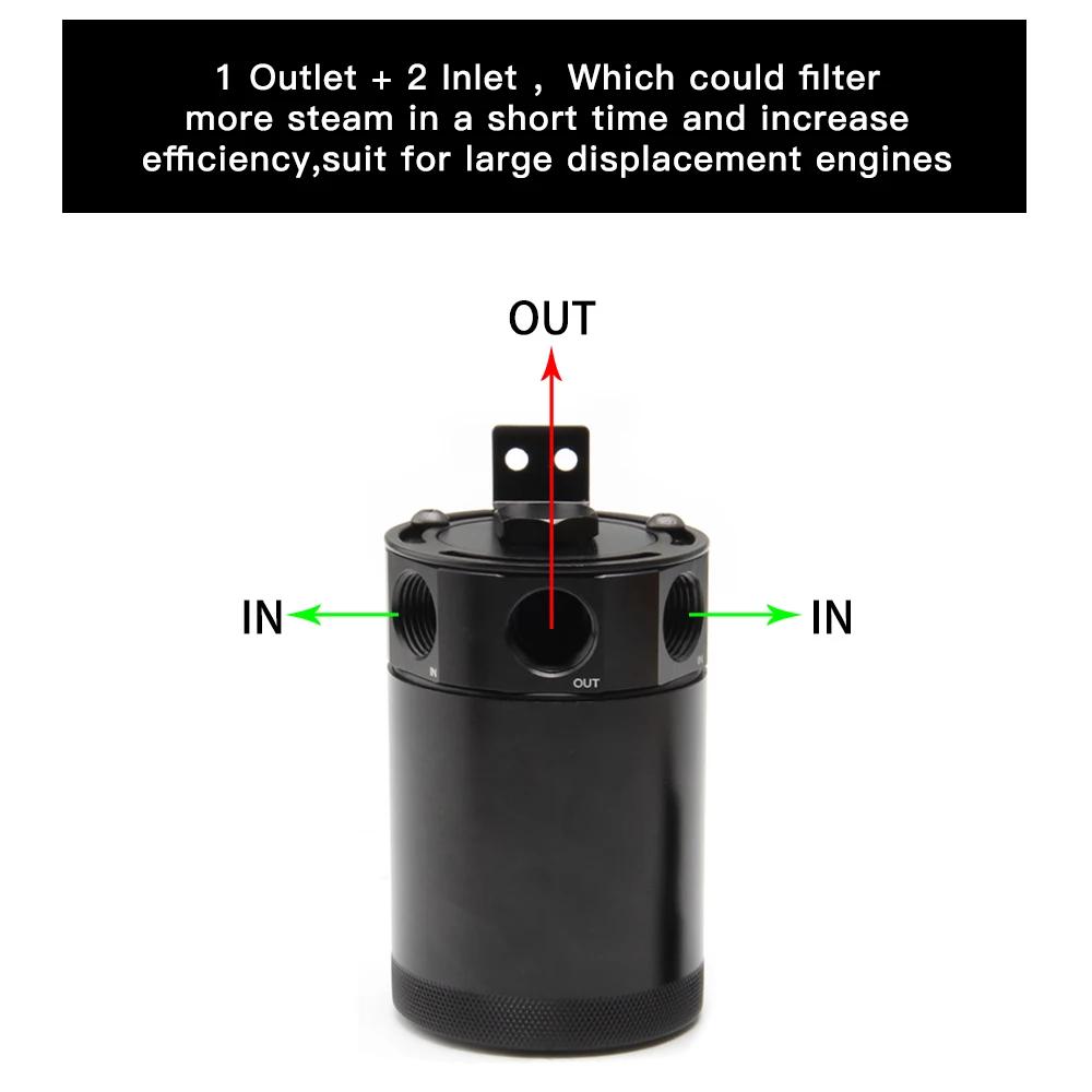 Aluminum Racing Baffled Oil Catch Can Tank 2-Port Reservoir with Drain Valve Breather Cylinder Filter Kit for GM OCC-1023A