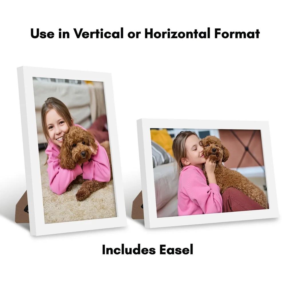 Gallery Picture Frame 8x12 White Wood Molding Shatter Resistant Glass Wall Mount Vertical Horizontal Display Art Frame