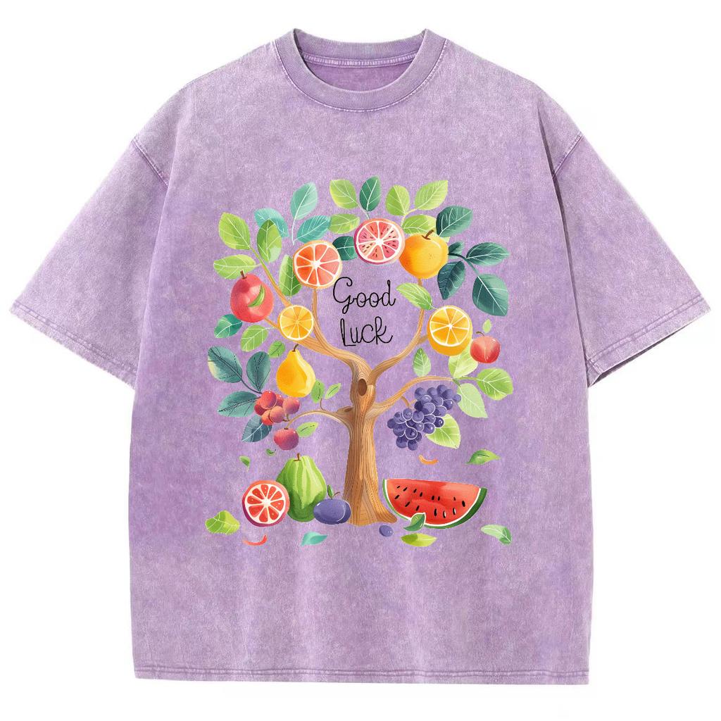 Women's Washed Vintage T-Shirt Fruit Print Street Hip Hop Retro Punk Gothic T-Shirt Harajuku Cotton Short Sleeve