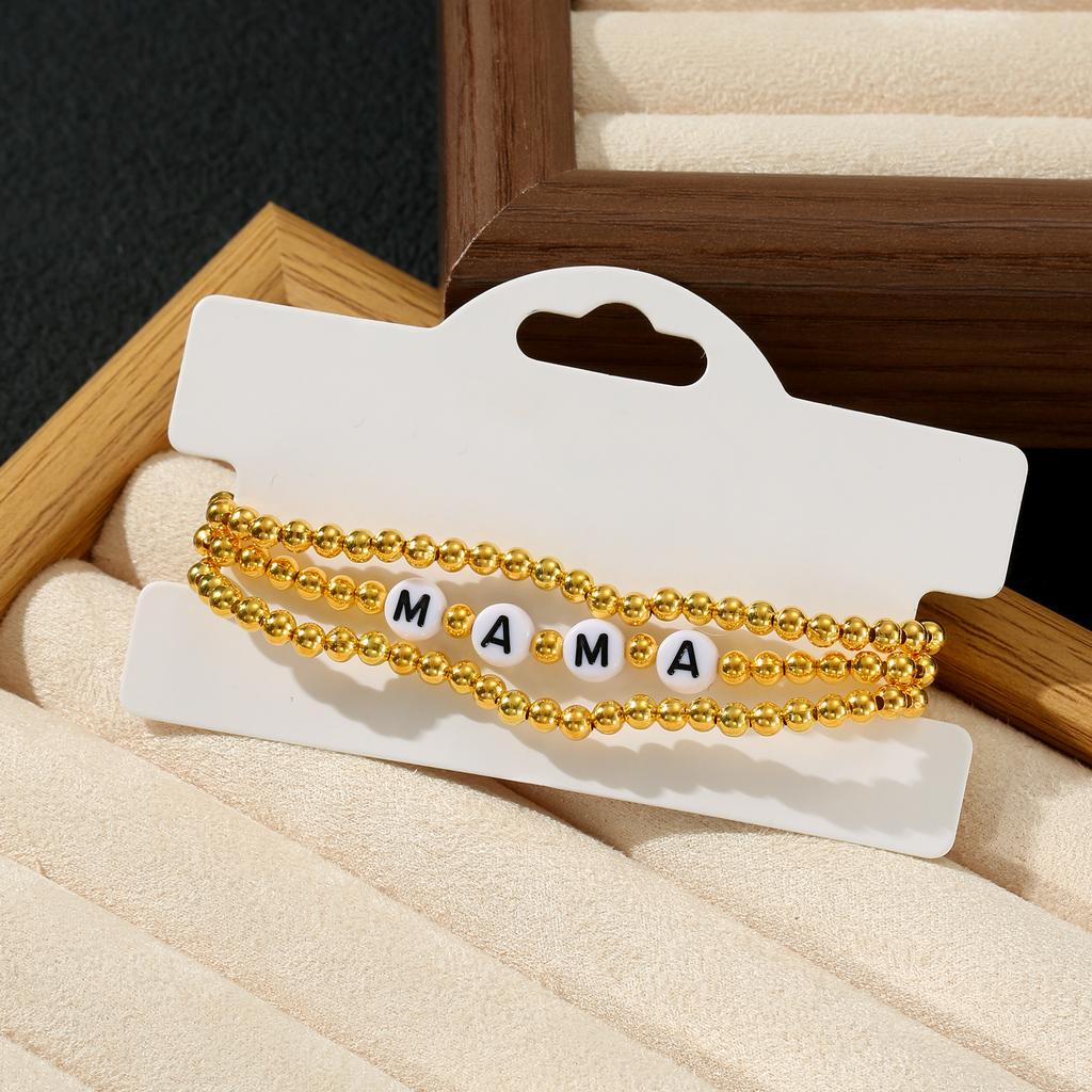 Golden Beaded MAMA Letter Charm Bracelet for Women Mother's Day Gift Jewelry