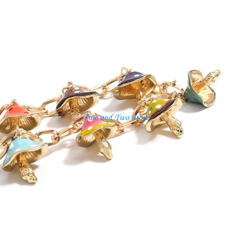 HX6F Ethnic Metal Collar Necklace with Mushroom Charm for Women Fashion Accessory CN
