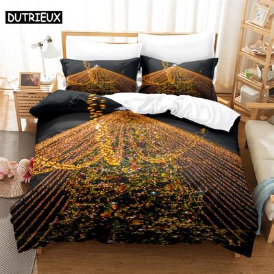 3 STÜCKE Schöner Lichterbaum Bettwäschesets Zuhause Bettwäsche Super King Bezug Kissenbezug Bettdecke Textilien Bettwäscheset