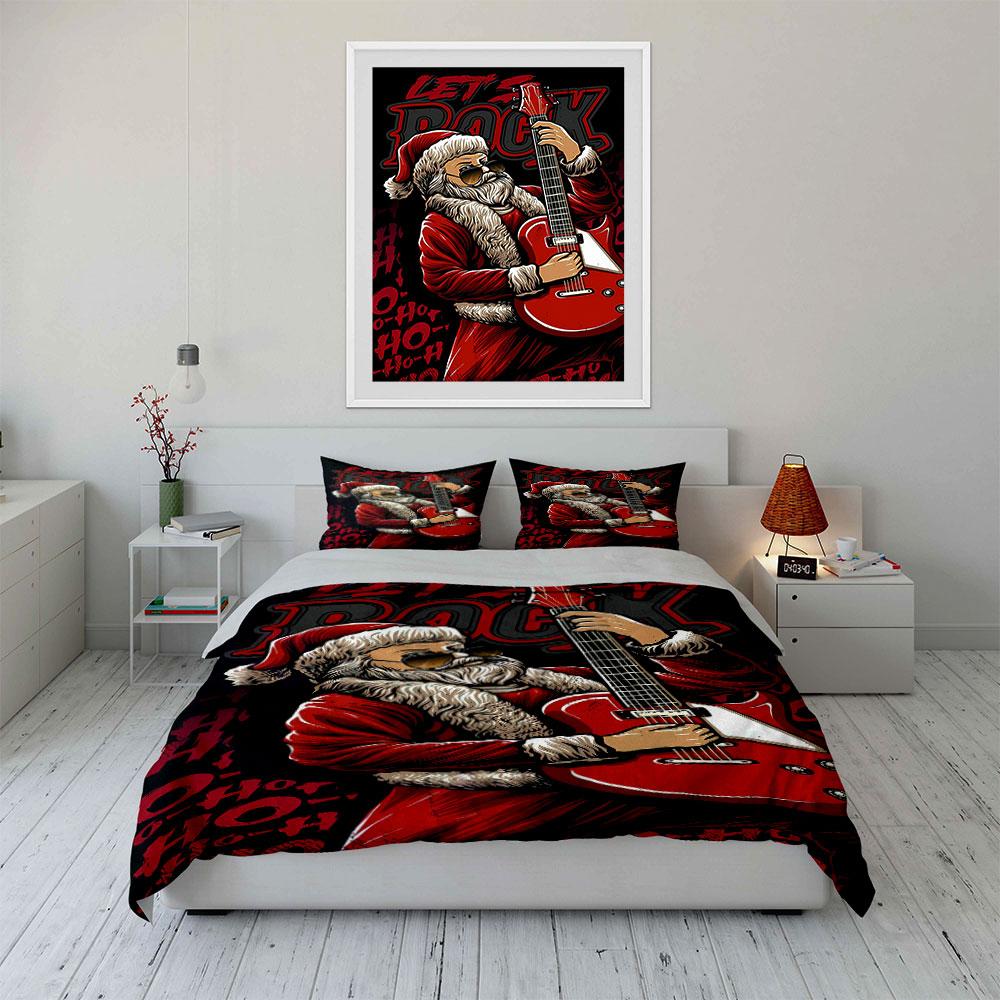 Santa playing red guitar. Bedding sets Duvet cover sets Duvet covers Pillowcases(1 * Duvet Cover 2 * Pillowcases without duvet insert)