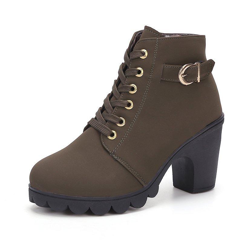 35-42 Autumn and Winter New High-heeled Thick-heeled Women's Boots Lace-up Short Boots Women's Short Boots Martin Boots Single Boots