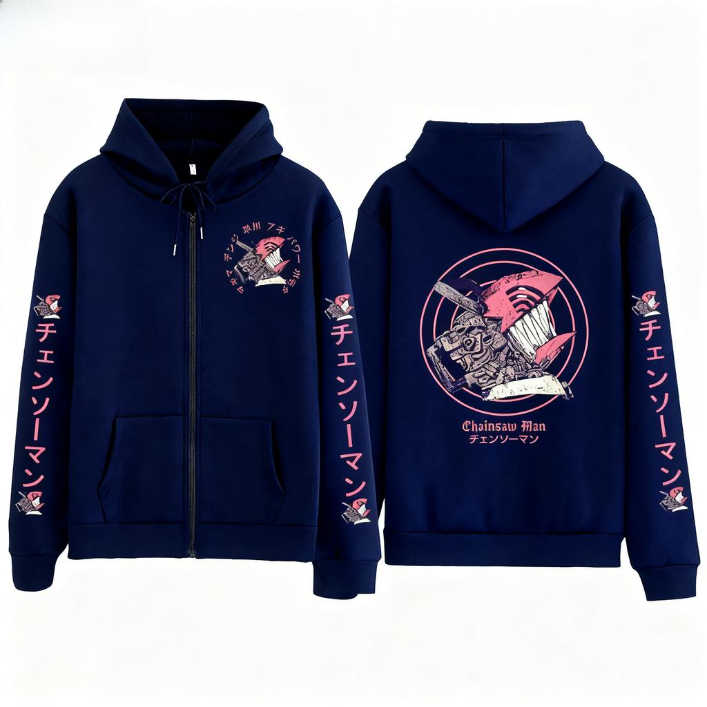 Uomo e Donna Felpa con Zip e Cappuccio Chainsaw Man Maglione Giacca a Manica Lunga Pochita Anime Primavera e Autunno Top Inverno